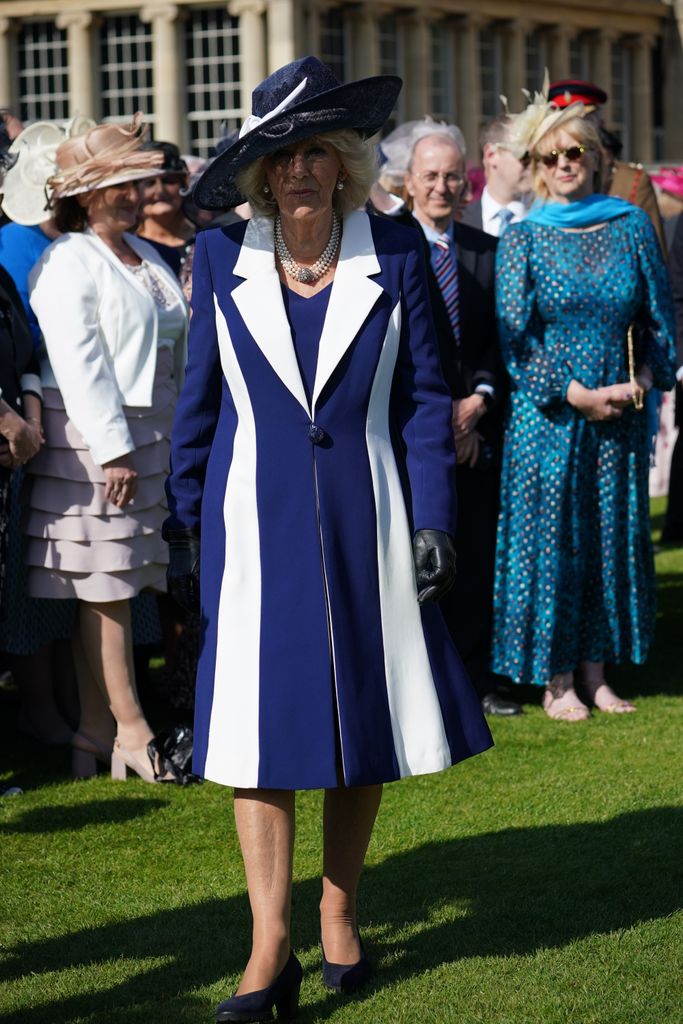 Camilla, Queen Consort opted for stripes during the Garden Party at Buckingham Palace ahead of the coronation of the King Charles III 