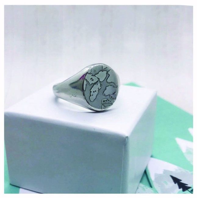 sterling silver personalised map signet ring