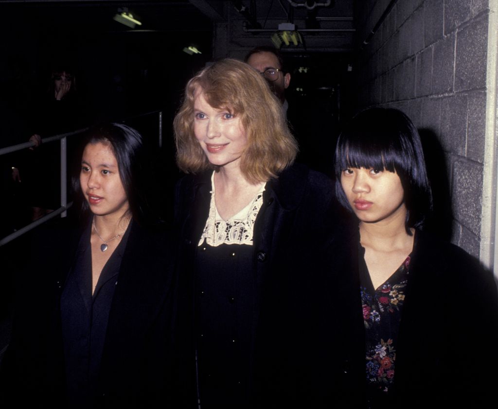 Mia Farrow and daughters Lark Song Previn and Summer Song Previn attend 62nd Annual National Board of Review Awards on March 4, 1991 at the Equitable Center in New York City
