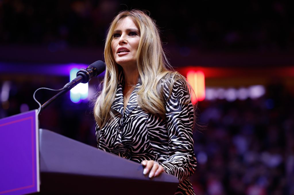 Melania Trump speaks during a campaign rally for Republican presidential nominee, former U.S. President Donald Trump at Madison Square Garden on October 27, 2024 in New York City. Trump closed out his weekend of campaigning in New York City with a guest list of speakers that includes his running mate Republican Vice Presidential nominee, U.S. Sen. J.D. Vance (R-OH), Tesla CEO Elon Musk, UFC CEO Dana White, and House Speaker Mike Johnson, among others, nine days before Election Day. (Photo by Anna Moneymaker/Getty Images)