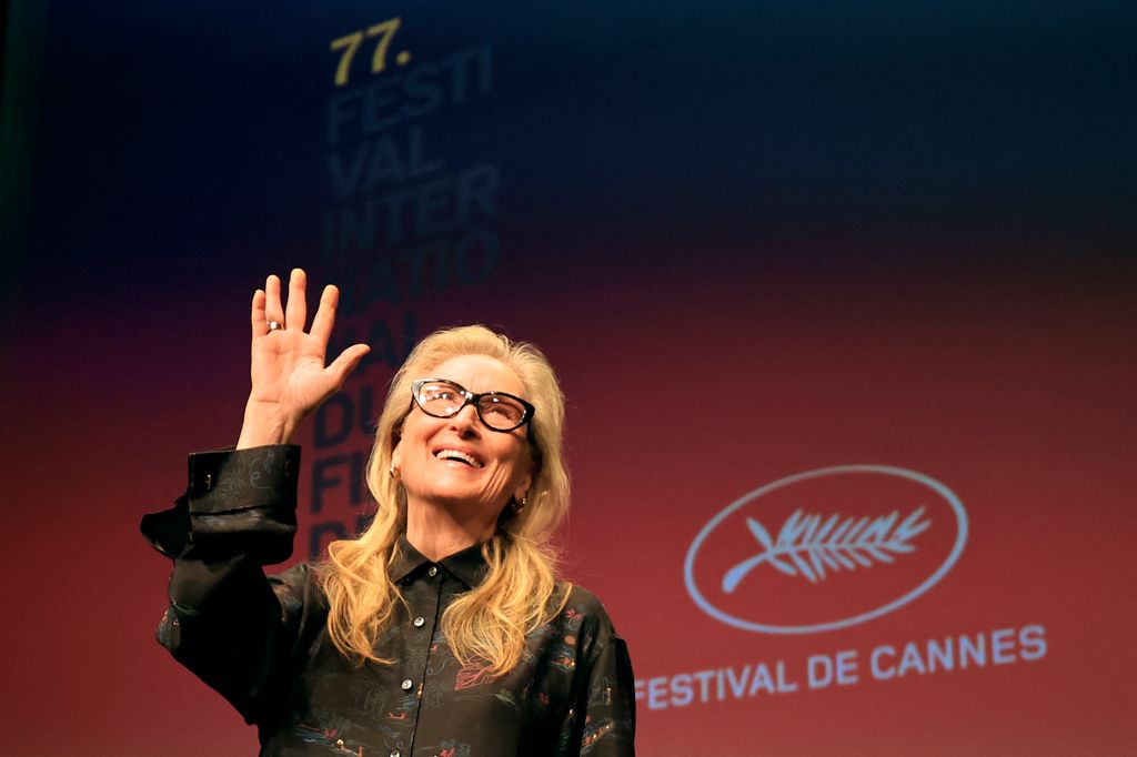 US actress Meryl Streep waves as she arrives for a "Rendez-Vous With Meryl Streep" at the 77th edition of the Cannes Film Festival in Cannes, southern France, on May 15, 2024. (Photo by Valery HACHE / AFP) (Photo by VALERY HACHE/AFP via Getty Images)