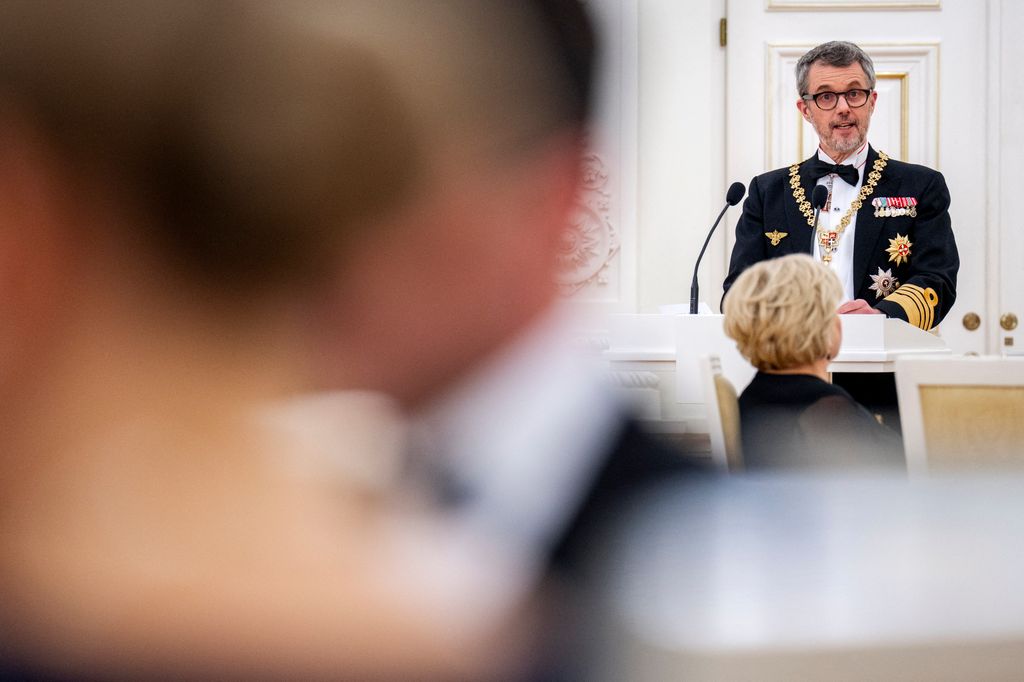 King Frederik X speaks during a state banquet at the Presidential Palace in Vilnius on January 28, 2026