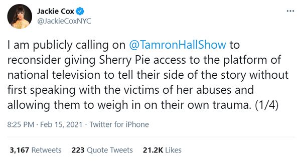 jackie cox sherry pie tamron hall show tweet