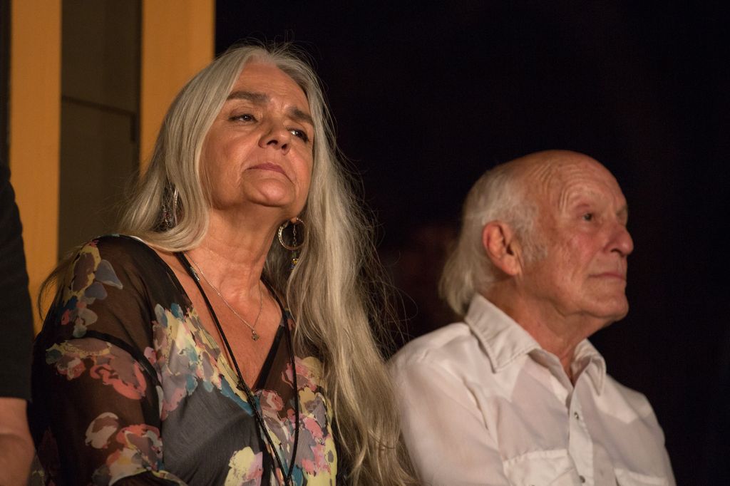 SPICEWOOD, TEXAS - JULY 06: Lana Nelson (L) and Sonny Carl Davis attend a Q&A following the Luck Cinema screening of 'Red Headed Stranger' at Luck Ranch on July 06, 2019 in Spicewood, Texas. (Photo by Rick Kern/Getty Images for Shock Ink)