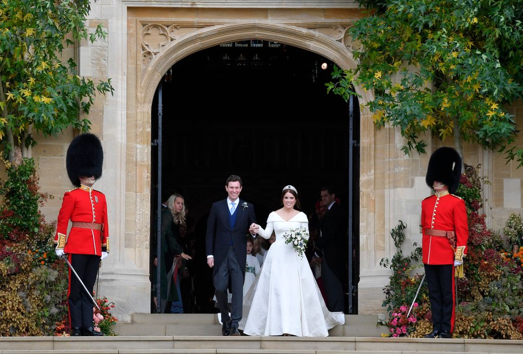 Princess Eugenie and Jack Brooksbank emerging from St. George's Chapel following their wedding