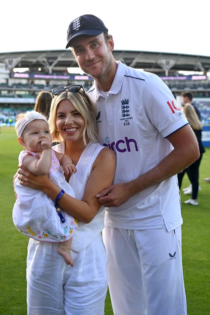 Stuart Broad of England with partner Mollie King and their daughter Annabella following Day Five of the LV= Insurance Ashes 5th Test Match