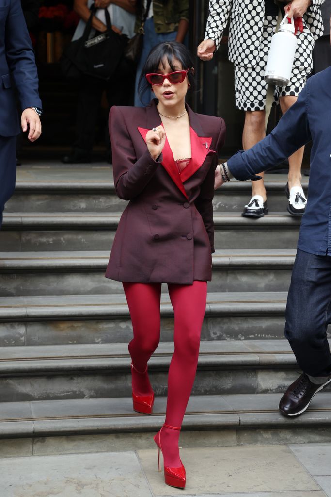 Jenna Ortega leaving The Corinthia Hotel ahead of the Beetlejuice Beetlejuice photocall on August 30, 2024 in London, England. (Photo by Neil Mockford/GC Images)