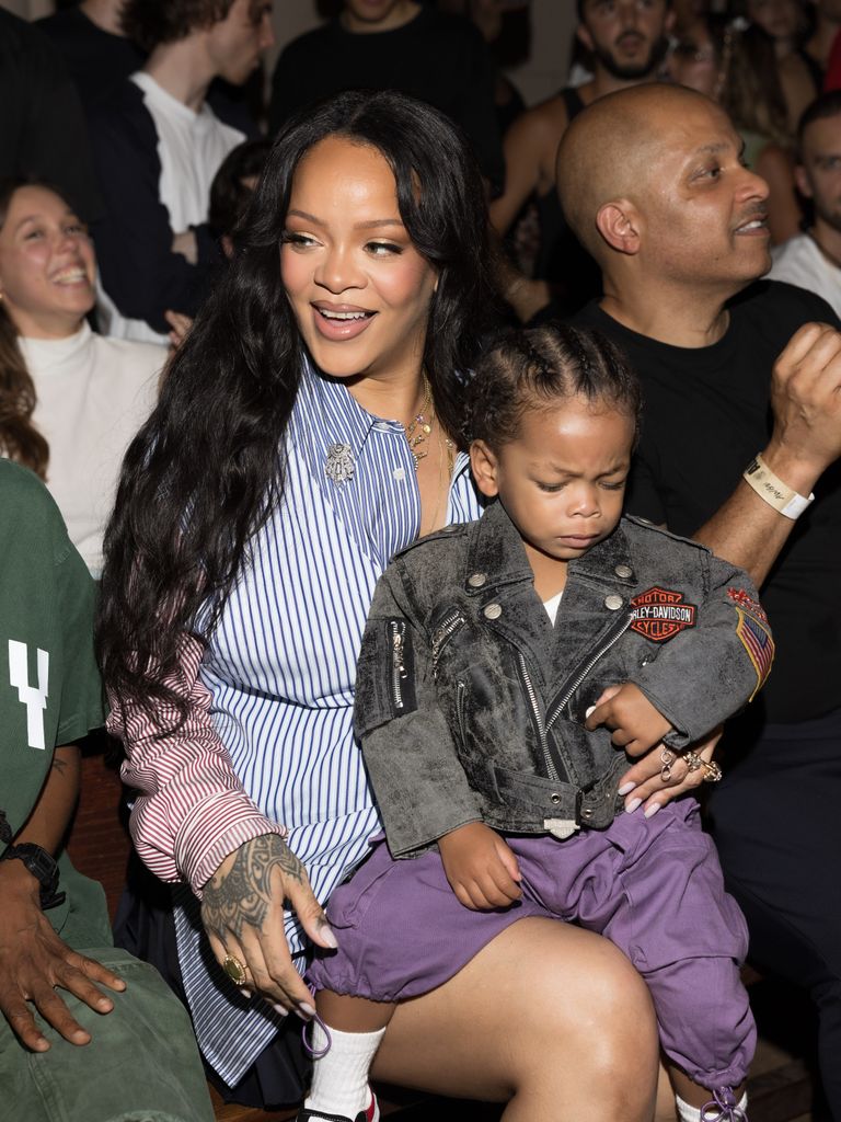 Rihanna and son Riot attend the AWGE Menswear Spring/Summer 2026 show as part of Paris Fashion Week on June 27, 2025 in Paris, France.
