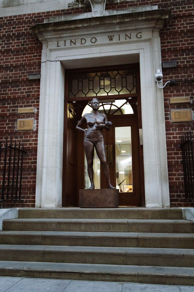 Postpartum woman statue outside the Lindo Wing