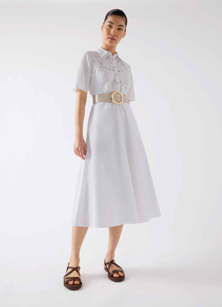 Grace White Cotton Embroidered Lace Panel Bib Dress