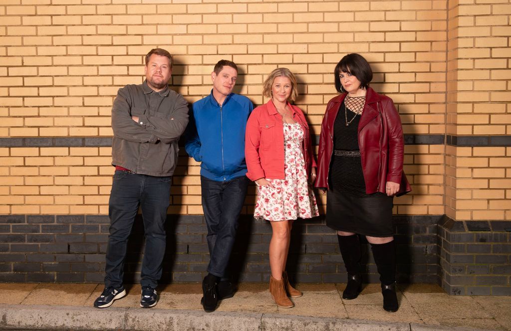 Gavin and Stacey: The Finale: Smithy (JAMES CORDEN), Gavin (MATHEW HORNE), Stacey (JOANNA PAGE), Nessa (RUTH JONES)