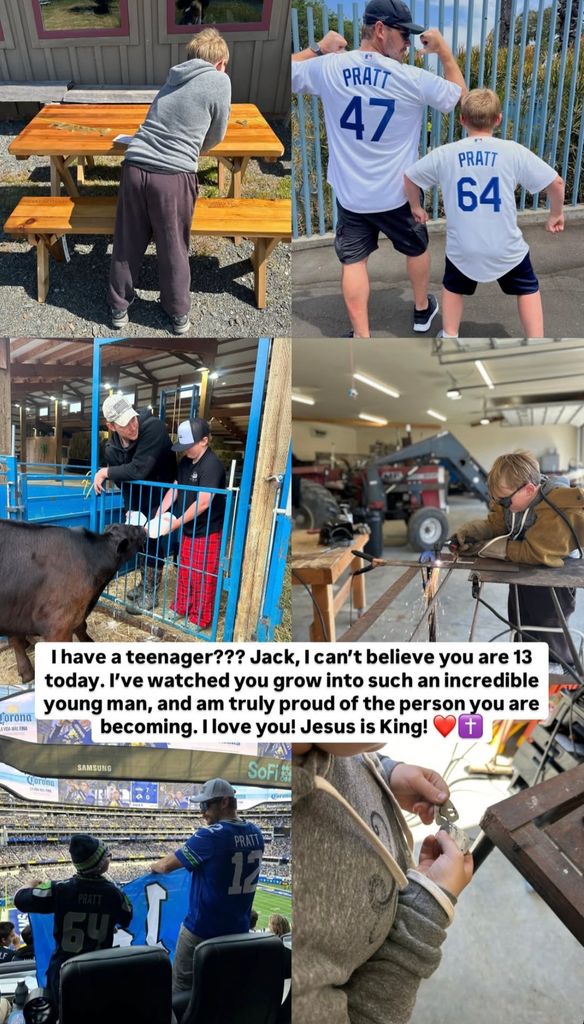 Photo collage shared by Chris Pratt August 2025 in honor of his son Jack's milestone 13th birthday