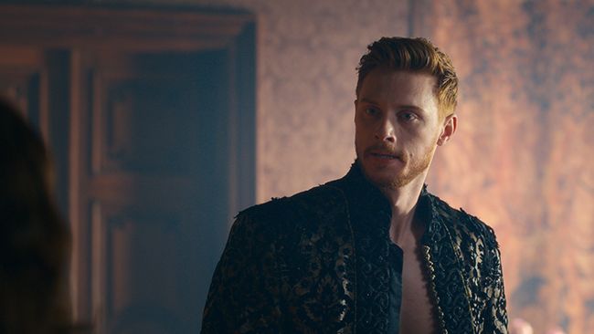 max in open blue shirt as henry viii in blood sex royalty