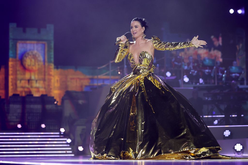 WINDSOR, ENGLAND - MAY 07: Katy Perry performs on stage during the Coronation Concert on May 07, 2023 in Windsor, England. The Windsor Castle Concert is part of the celebrations of the Coronation of Charles III and his wife, Camilla, as King and Queen of 