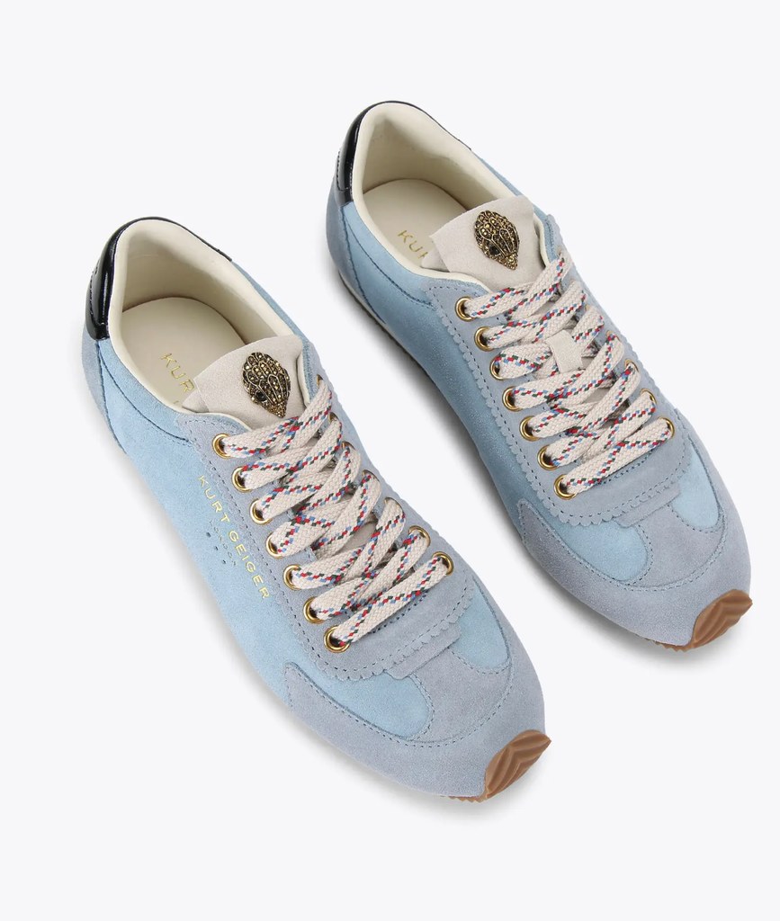 A pair of Blue Kurt Geiger Islington Sneakers on a white background 