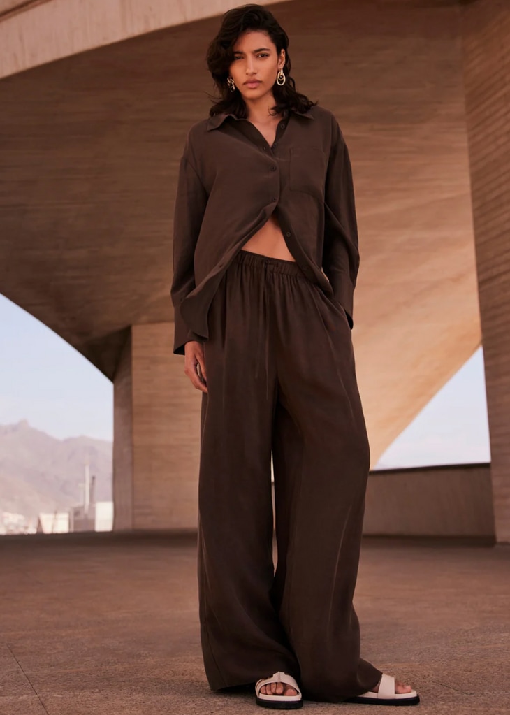 Brown Drawstring Wide Trousers