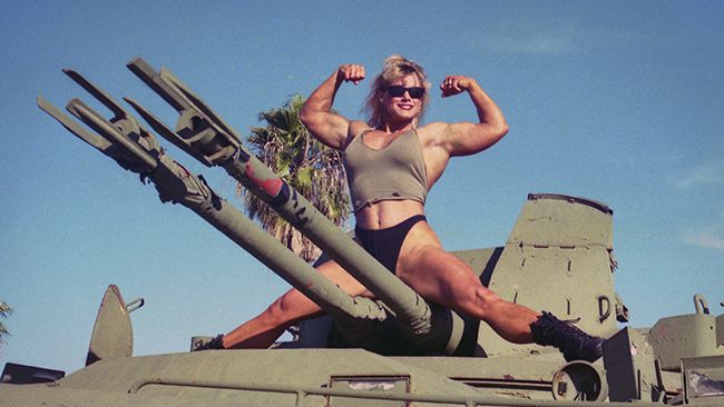Sally McNeil on army tank