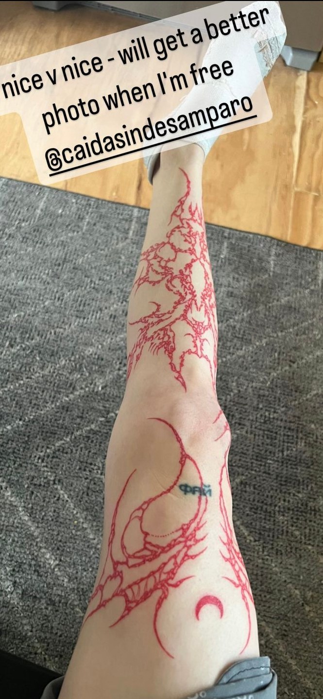 Grimes' Instagram Story where she promised a better photos of her leg tattoo