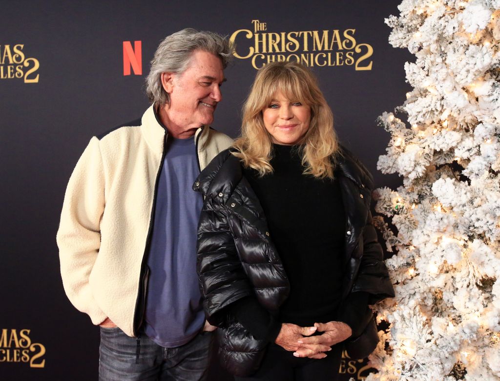 LOS ANGELES, CALIFORNIA - NOVEMBER 19: Kurt Russell (L) and Goldie Hawn attend Netflix's "The Christmas Chronicles: Part Two" Drive-In Event at The Grove on November 19, 2020 in Los Angeles, California. (Photo by Jesse Grant/Getty Images for Netflix)