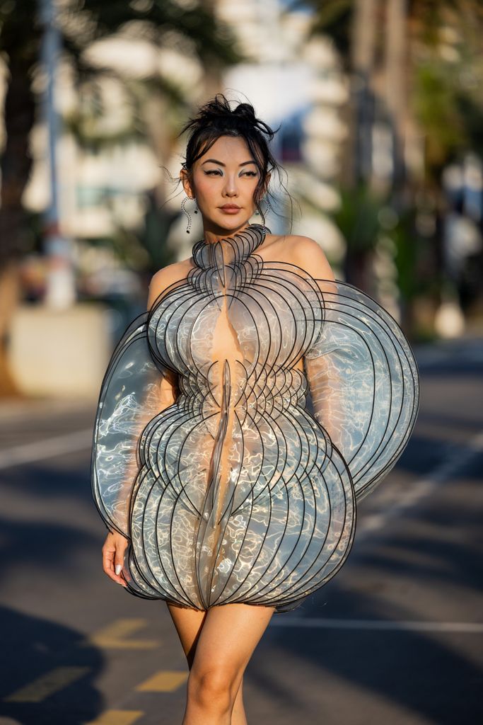 Jessica Wang stunned in a sculpted transparent blue dress