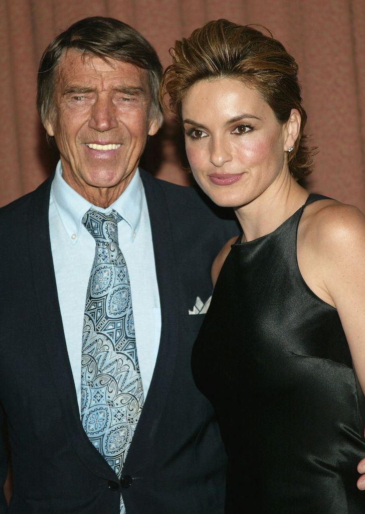 Mariska Hargitay and father Mickey Hargitay attend the 2004 American Women in Radio & Television Gracie Allen Awards gala at the New York Hilton Hotel June 22, 2004 in New York City