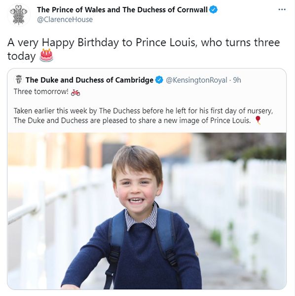Prince Charles and Camilla send Prince Louis birthday wishes with sweet