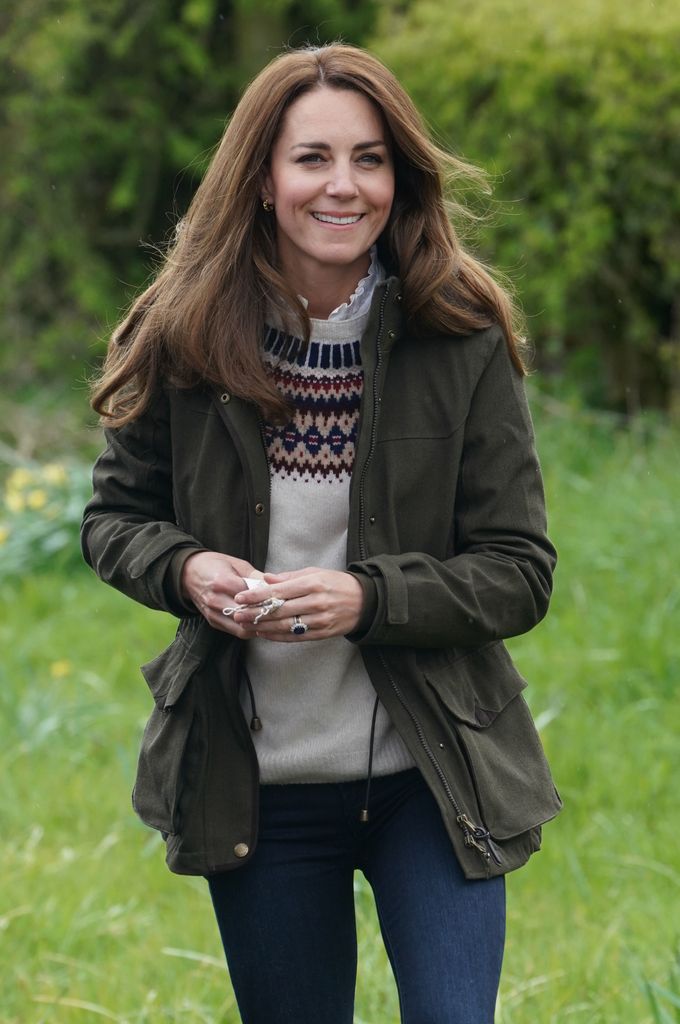 Catherine, Duchess of Cambridge during a visit to Manor Farm in Little Stainton, Durham on April 27, 2021 in Darlington, England.
