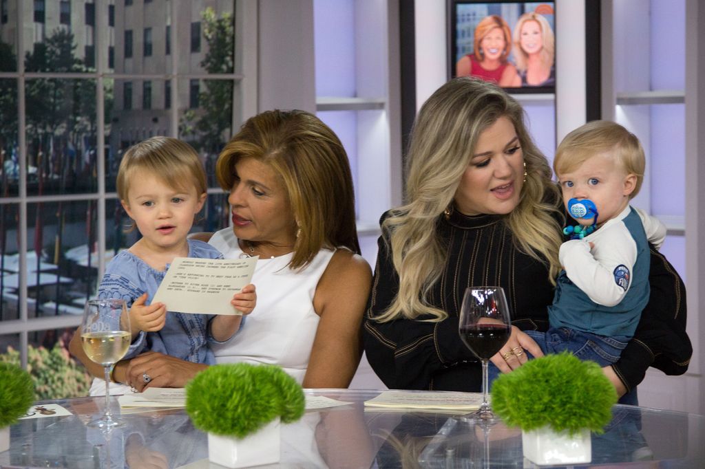 Hoda Kotb and Kelly Clarkson with the latter's two kids, daughter River Rose Blackstock and son Remy Blackstock on the Today Shhow, Friday Sept. 8, 2017 