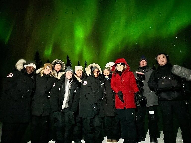Ginger Zee visits the Aurora Borealis with her team, in a photo shared on Instagram