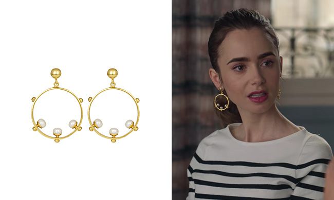 Lily Collins wearing the Aristea earrings