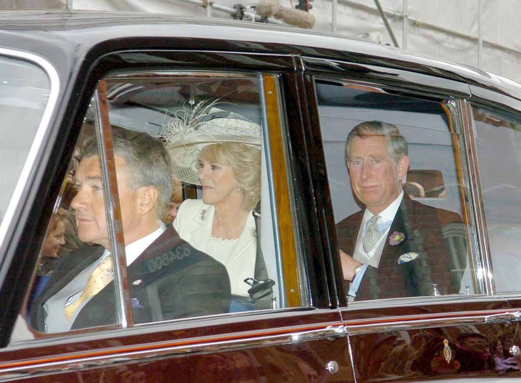 King Charles and Camilla Parker Bowles in the car on their wedding day