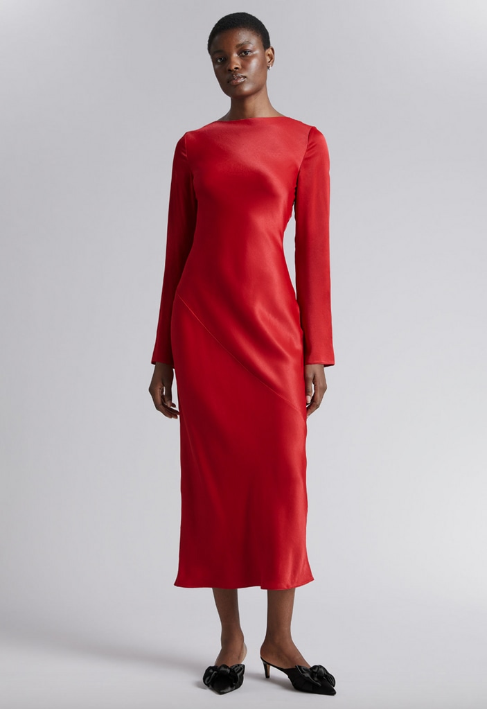 Sweetheart Neck Bell Sleeve Dress Red – Styched Fashion