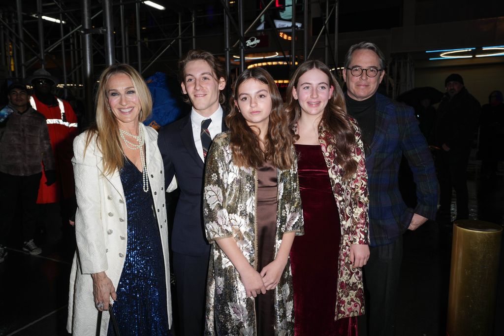 NEW YORK, NY - DECEMBER 11: Sarah Jessica Parker, James Wilkie Broderick, Tabitha Hodge Broderick, Marion Loretta Elwell Broderick and Matthew Broderick are seen on December 11, 2022 in New York City.  (Photo by JNI/Star Max/GC Images)