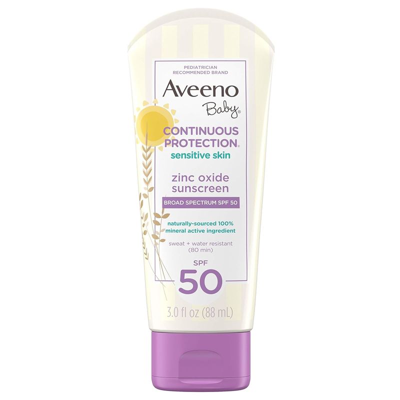 Aveeno Baby Continuous Protection Sensitive Skin Lotion Zinc Oxide Sunscreen SPF 50