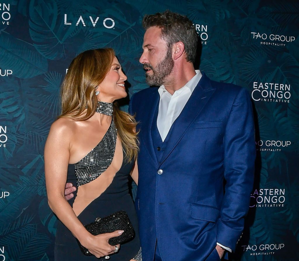 LAS VEGAS, NEVADA - NOVEMBER 17:  Jennifer Lopez (L) and Ben Affleck attend the 2023 Eastern Congo Initiative Poker and Blackjack Tournament hosted by TAO Group Hospitality at LAVO Restaurant & Nightclub at The Palazzo at The Venetian Resort Las Vegas on November 17, 2023 in Las Vegas, Nevada. (Photo by Mindy Small/Getty Images)