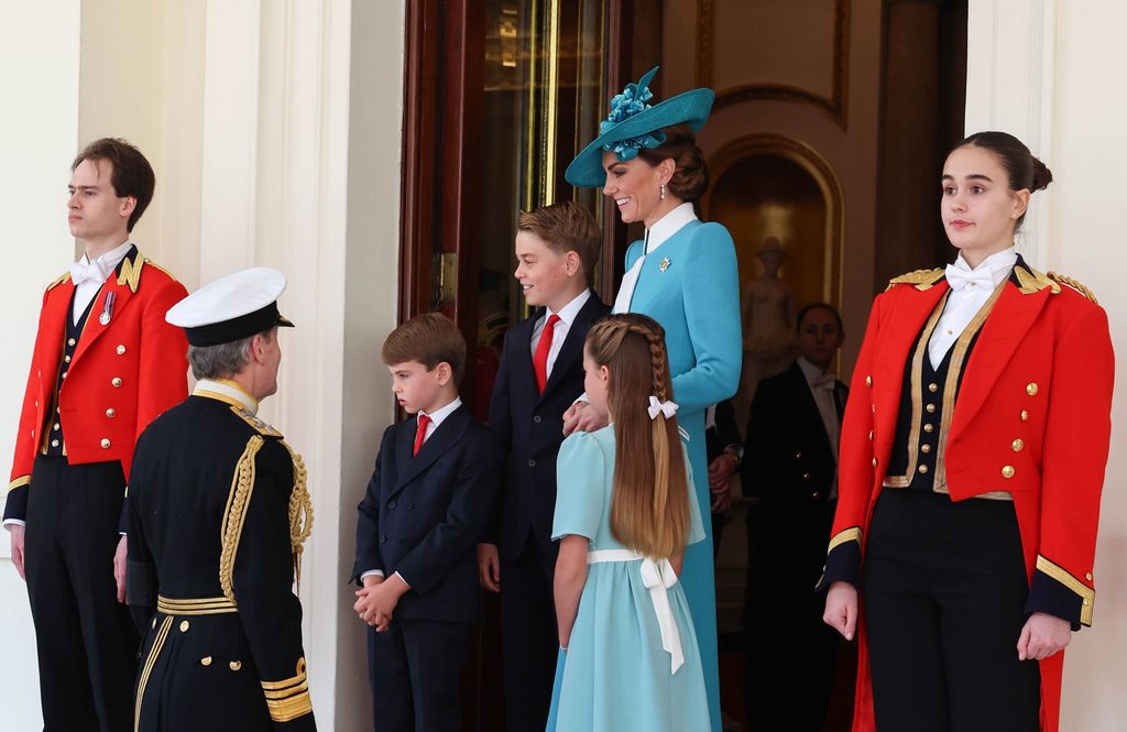 The Prince and Princess of Wales, are joined by members of the Royal Family during the Trooping of the Colour at Buckingham Palace. The Sovereign's official birthday is celebrated with the ceremony of the King's Birthday Parade