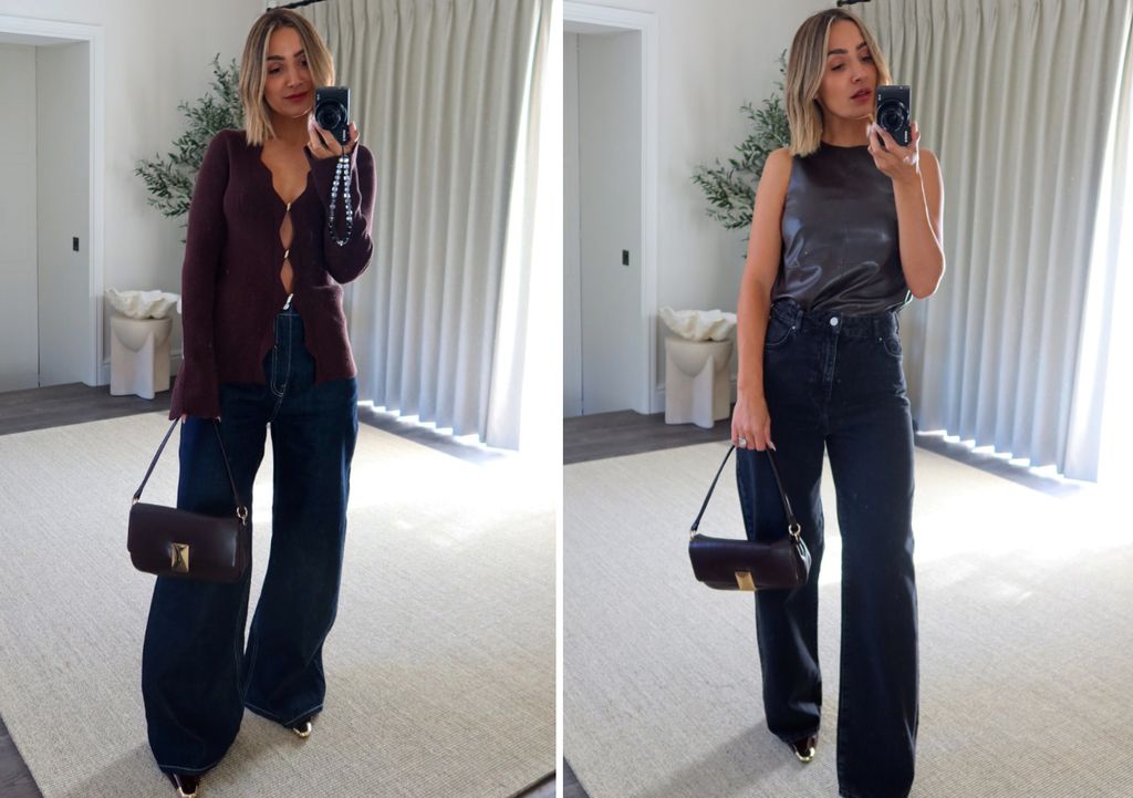 Frankie styled the M&S bag with wide-leg jeans and autumnal colours