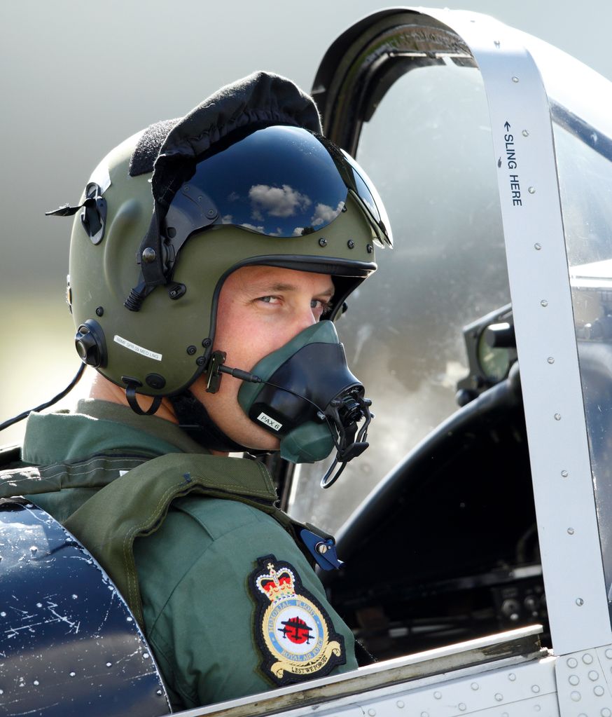 Prince William prepares to take off in a Chipmunk aircraft during a visit to RAF Coningsby 