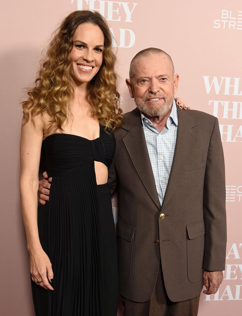 Actress Hilary Swank and dad/retired Air Force Chief Master Sergeant Stephen Michael Swank arrive at the Los Angeles Special Screening Of "What They Had" at iPic Westwood on October 9, 2018 in Westwood, California.