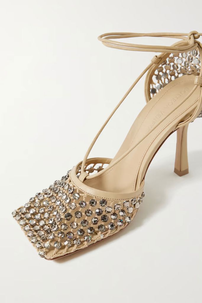 BOTTEGA VENETA Leather-trimmed crystal-embellished mesh pumps