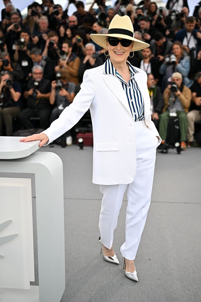 Meryl Streep attends a photocall as she receives an honorary Palme d'Or at the 77th annual Cannes Film Festival at Palais des Festivals on May 14, 2024 in Cannes, France