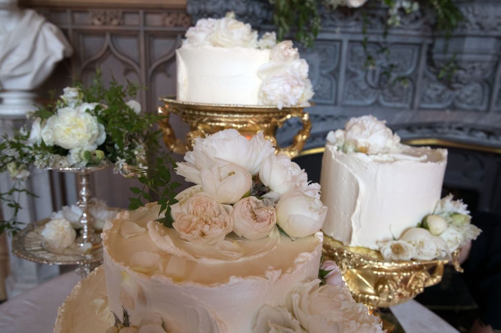 white wedding cake on display at Windsor Castle
