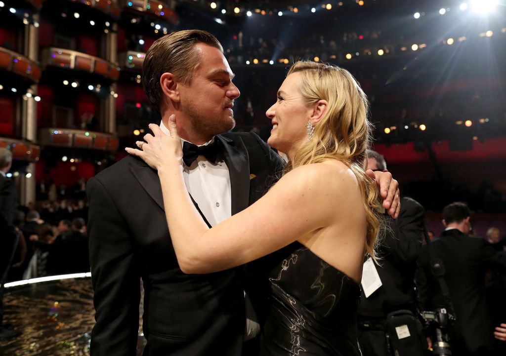Leonardo DiCaprio hugs Kate Winslet after winning his Oscar in 2016