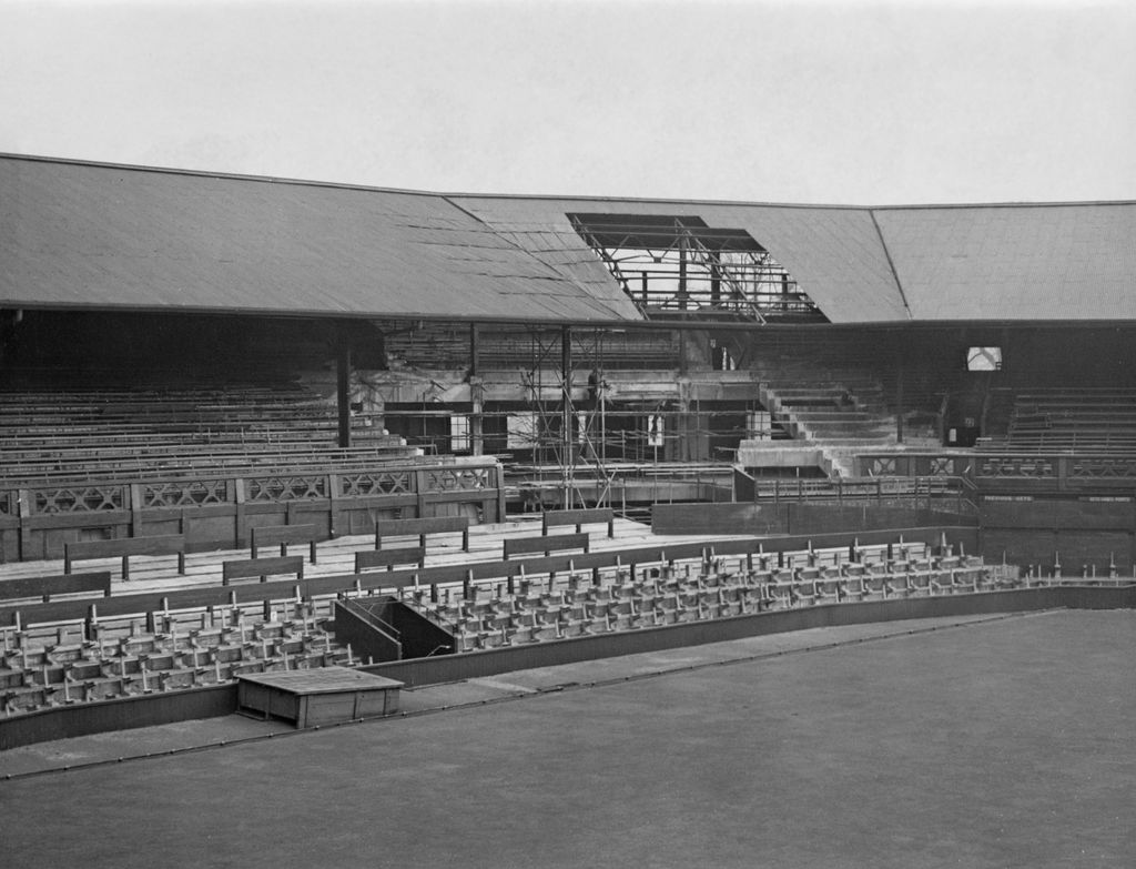 A general view of the blitz bomb damaged south east stand of Centre Court