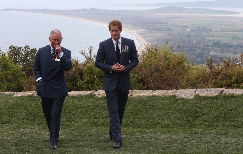 King Charles is thinking as he walks alongside Prince Harry