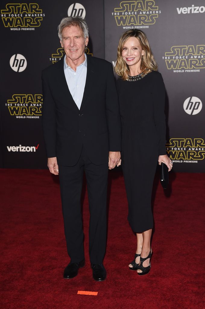 Harrison Ford and Calista Flockhart attend the Premiere of Walt Disney Pictures and Lucasfilm's "Star Wars: The Force Awakens" on December 14, 2015 in Hollywood, California