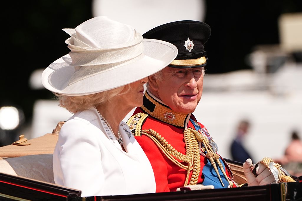 King Charles III and Queen Camilla leave Buckingham Palace ahead of Trooping the Colour ceremony in central London as King Charles III celebrates his official birthday
