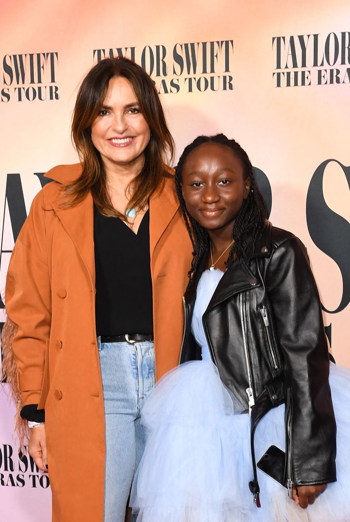 Mariska Hargitay and daughter Amaya Hermann arrive for the "Taylor Swift: The Eras Tour" concert movie world premiere at AMC The Grove in Los Angeles, California on October 11, 2023