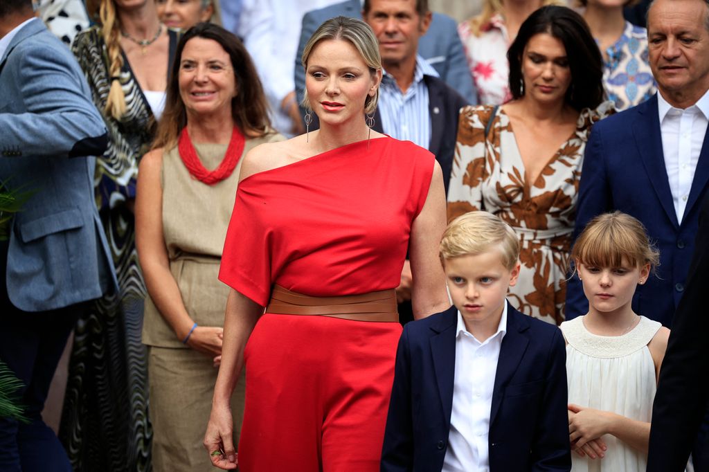 Princess Charlene of Monaco with their twins Prince Jacques and Princess Gabriella and Monaco mayor Georges Marsan