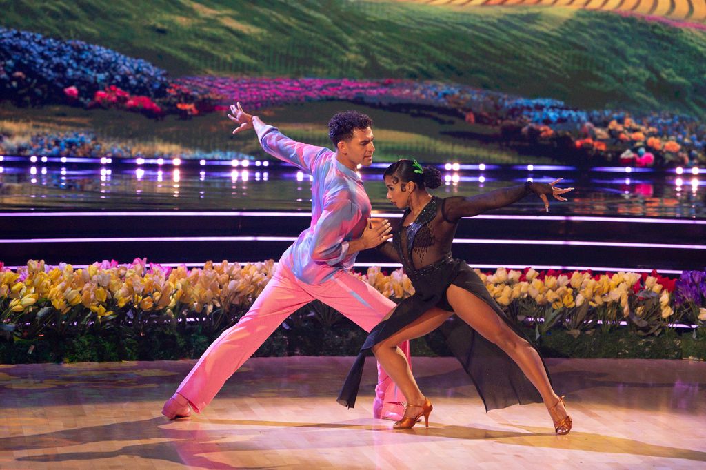 Jordan Chiles and Ezra Sosa perform during Wicked Night on DWTS
